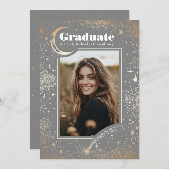Celestial Modern Graduate Photo Graduation Announcement (Front/Back)