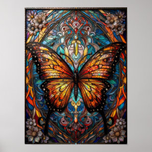 Celestial Monarch Butterfly Stained Glass Art Poster