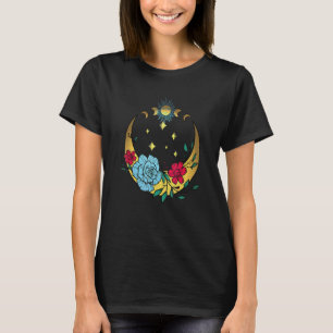 Celestial Moon And Flowers Boho Crescent Moon T-Shirt