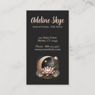 Celestial moon and lotus flower business card