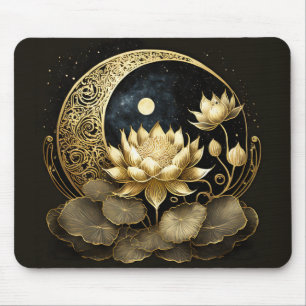 Celestial moon and lotus flower mouse mat