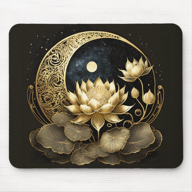 Celestial moon and lotus flower mouse mat (Front)