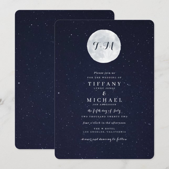 Celestial Moon and Starry Sky Wedding Invitation (Front/Back)
