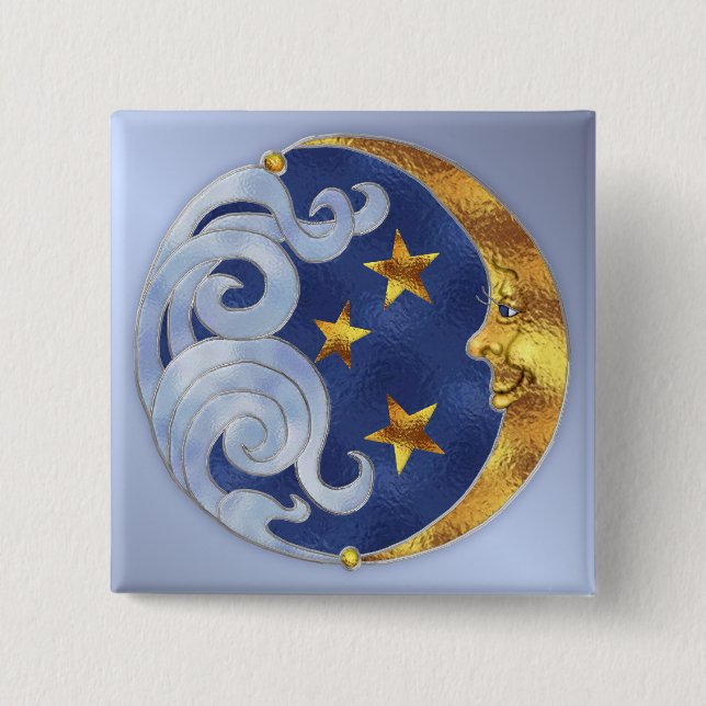 Celestial Moon and Stars 15 Cm Square Badge (Front)