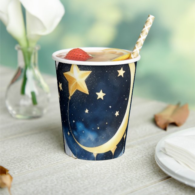 Celestial Moon and Stars Baby Shower Paper Cups (Insitu)