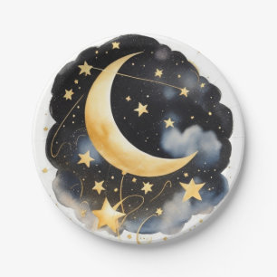 Celestial Moon and Stars Baby Shower Paper Plate