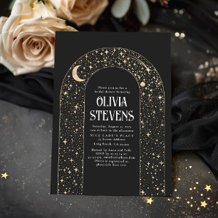 Celestial Moon and Stars Black Bridal Shower Invitation