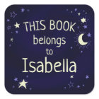 Celestial moon and stars bookplate sticker