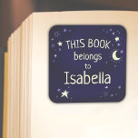 Celestial moon and stars bookplate sticker<br><div class="desc">This bookplate sticker features a celestial design with moons and stars on a midnight blue background. This would be perfect for any home library or a gift for somebody who likes to read.</div>