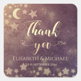 Celestial  moon and stars calligraphy thank you  square sticker