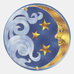 Celestial Moon and Stars Classic Round Sticker