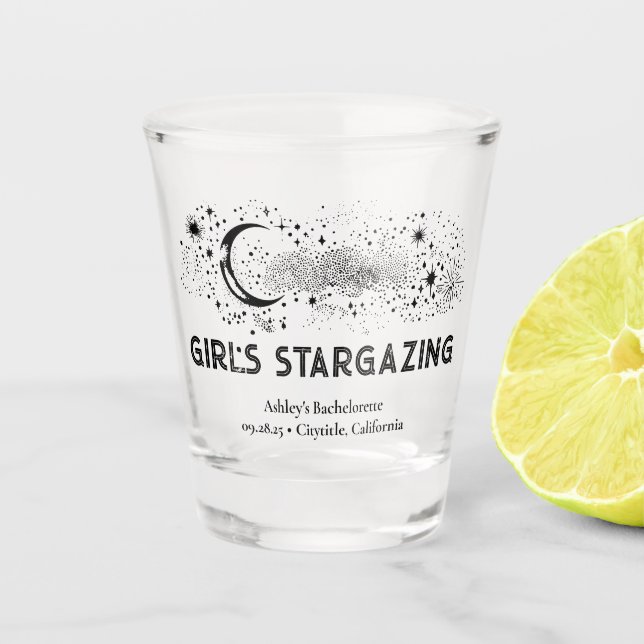 Celestial Moon and Stars Fun Bachelorette Party Shot Glass (Front)