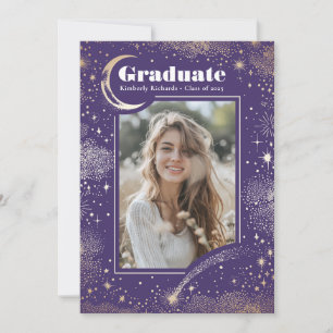 Celestial Moon and Stars Graduate Photo Graduation Invitation