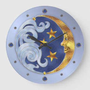Celestial Moon and Stars Large Clock