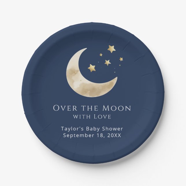 Celestial Moon and Stars Over the Moon Paper Plate (Front)