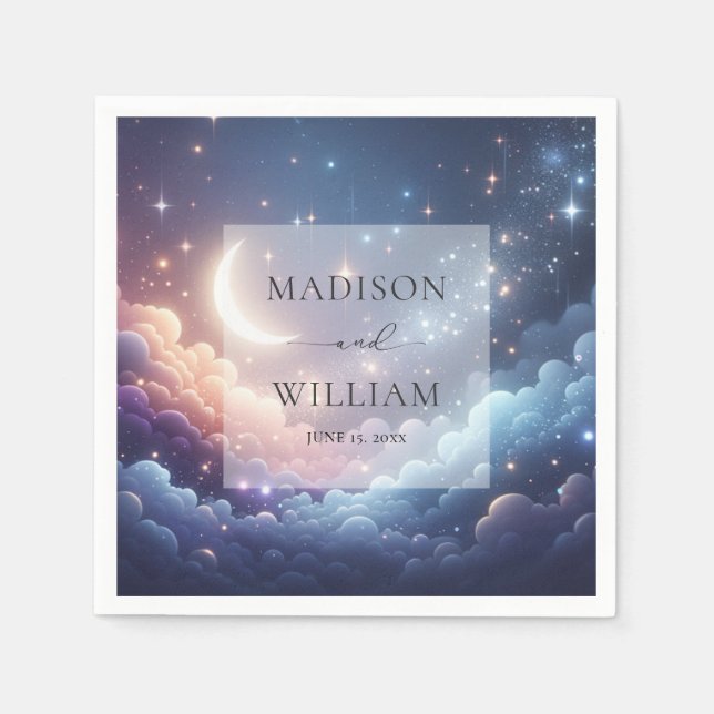 Celestial Moon and Stars Personalised Wedding Napkin (Front)