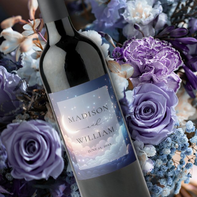 Celestial Moon and Stars Personalised Wedding Wine Label (Creator Uploaded)