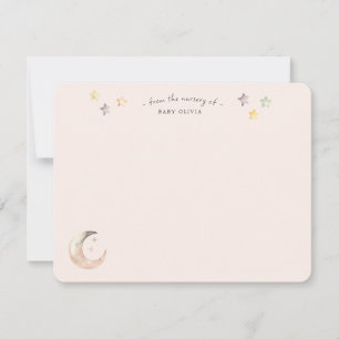  Celestial Moon and Stars Pink Baby Girl Shower Thank You Card