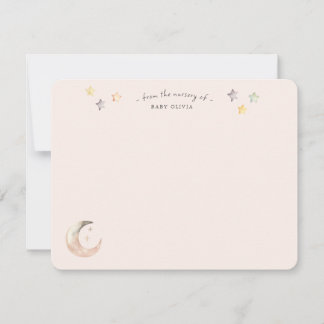  Celestial Moon and Stars Pink Baby Girl Shower Thank You Card