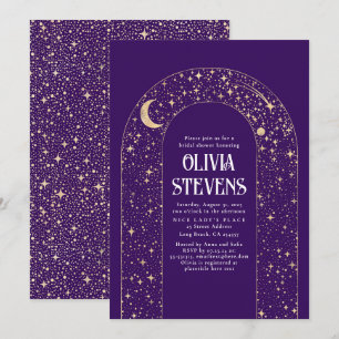 Celestial Moon and Stars Purple Bridal Shower Invitation