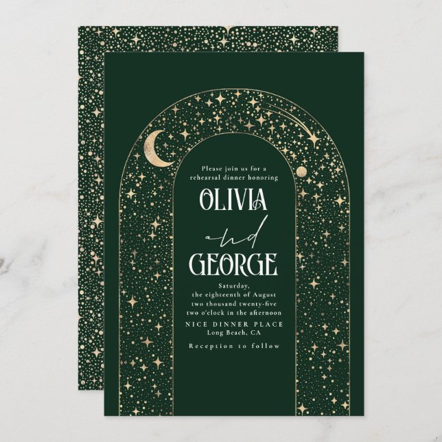Celestial Moon and Stars Rehearsal Dinner Invitation (Front/Back)