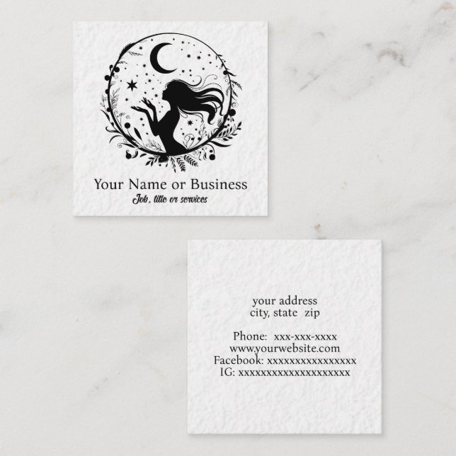 Celestial moon and stars square business card (Front/Back)