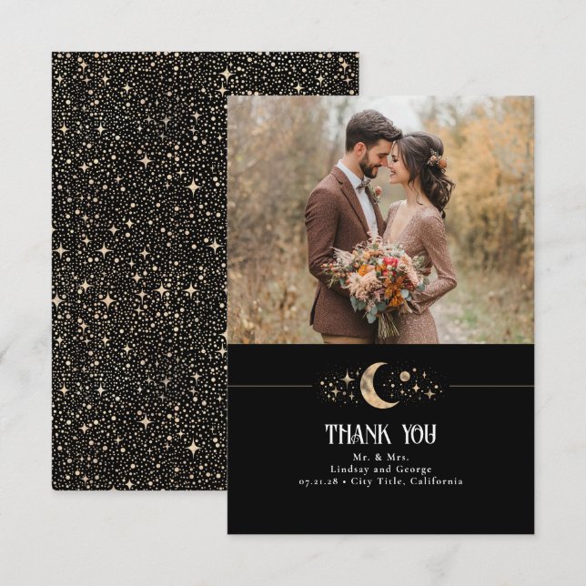 Celestial Moon and Stars Thank You Photo Card (Front/Back)