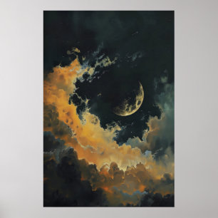 Celestial Moon and Stars Wall Decor, Dark Crescent Poster