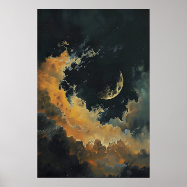 Celestial Moon and Stars Wall Decor, Dark Crescent Poster (Front)