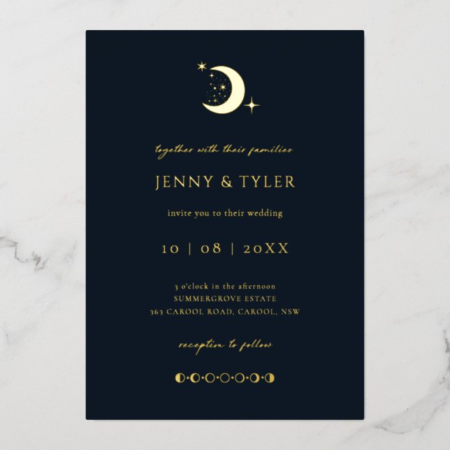 Celestial Moon and Stars Wedding Invitation (Front)