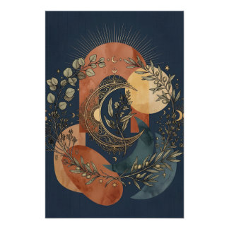 Celestial Moon and Sun Gold Arch Poster