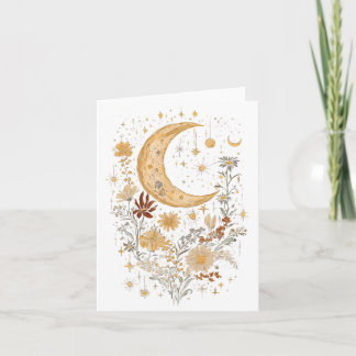 Celestial Moon and Wildflower Greeting Card – Boho