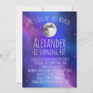 Celestial Moon Astronomy 40th Birthday Party Invitation