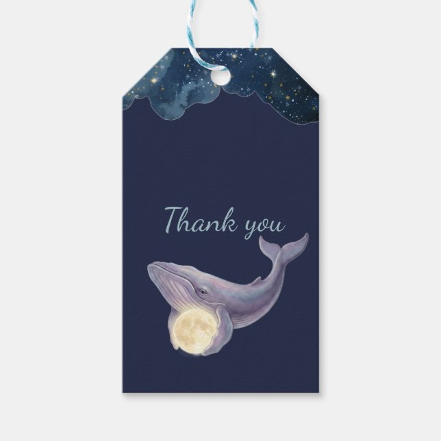 Celestial Moon Baby Shower Gift Tag | Whale & Moon (Front)