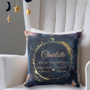Celestial Moon Birth Stats Keepsake Navy Nursery Cushion