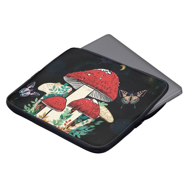 Celestial Moon Boho Magic Mushrooms Laptop Sleeve (Front Top)