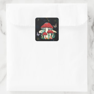 Celestial Moon Boho Magic Mushrooms Square Sticker