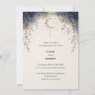 Celestial Moon Botanical Wedding Invitation