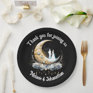 Celestial moon bridal silhouette starry night sky paper plate