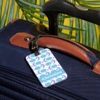 Celestial Moon Clouds Stars Blue Pink Personalise Luggage Tag