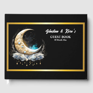 Celestial moon couple silhouette starry night guest book