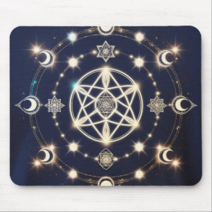 Celestial Moon Cycle Mandala – Sacred Geometry Mouse Mat