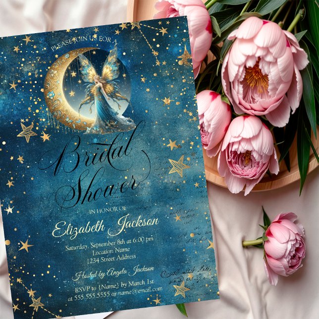 Celestial Moon Fairy Stars Bridal Shower Invitation (Creator Uploaded)