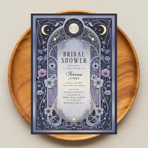 Celestial Moon Floral Art Nouveau Bridal Shower Invitation