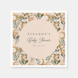 Celestial Moon Floral Boho Neutral Baby Shower Napkin
