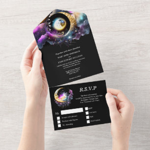 Celestial moon galaxy night crescent stars fantasy all in one invitation