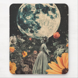 Celestial Moon Garden Sepia Floral Girl Mouse Mat