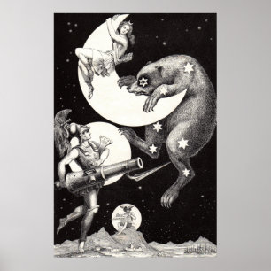 Celestial Moon Goddess Luna Ursa Major and Mars Poster