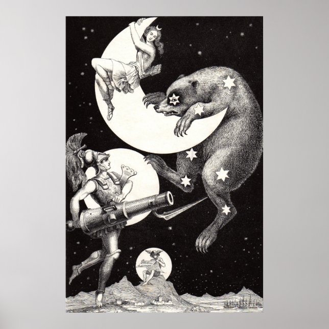 Celestial Moon Goddess Luna Ursa Major and Mars Poster (Front)