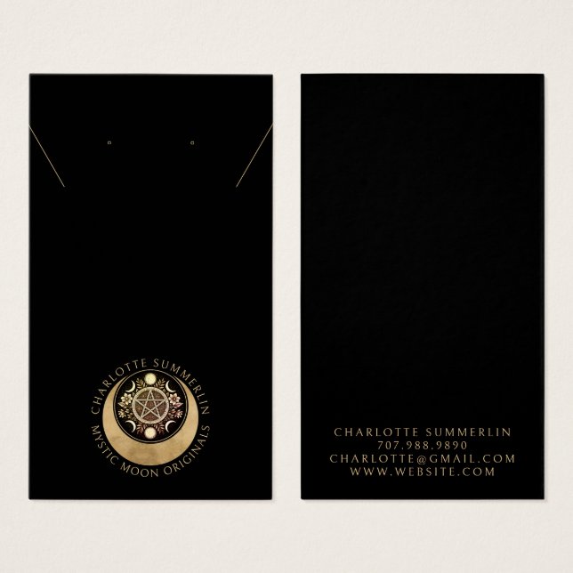 Celestial Moon Gold Black Earring Necklace Display (Front & Back)